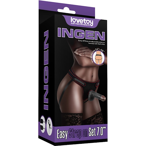 LoveToy: Easy StrapOn Set, 18 cm Mörk hudfärg, Svart