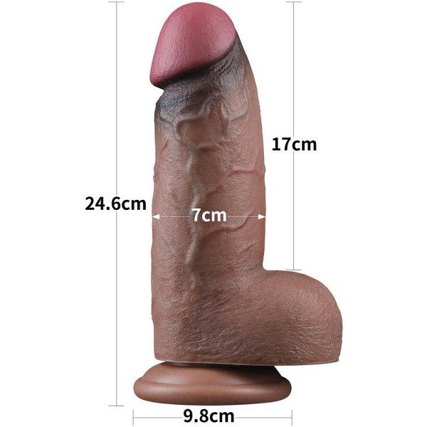 LoveToy: Dual-Layered Silicone XXL Cock, 25 cm, mörk Mörk hudfärg