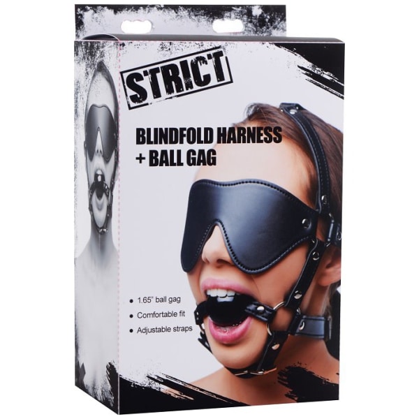 Strict: Blindfold Harness + Ball Gag Svart