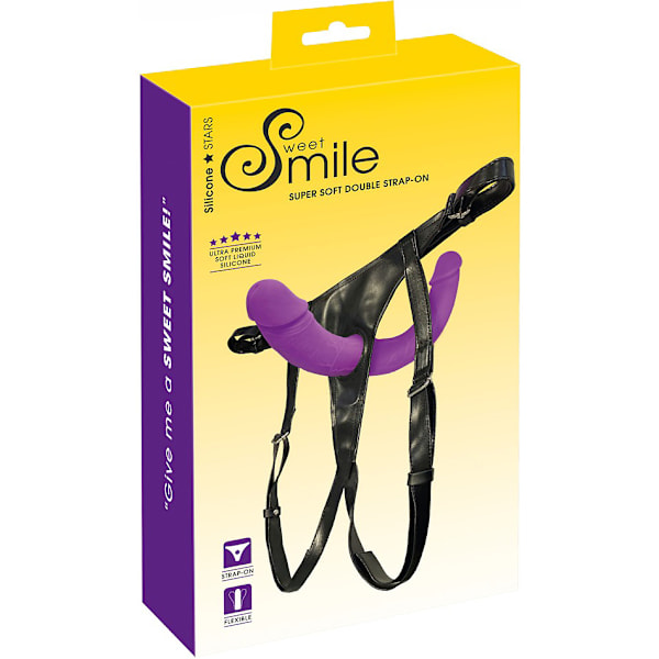 Sweet Smile: Super Soft Double Strap-On Lila, Svart