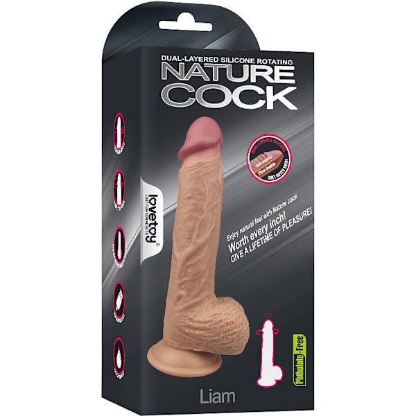 LoveToy: Liam, Silicone Rotating Cock with Vibration, 22 cm Ljus hudfärg