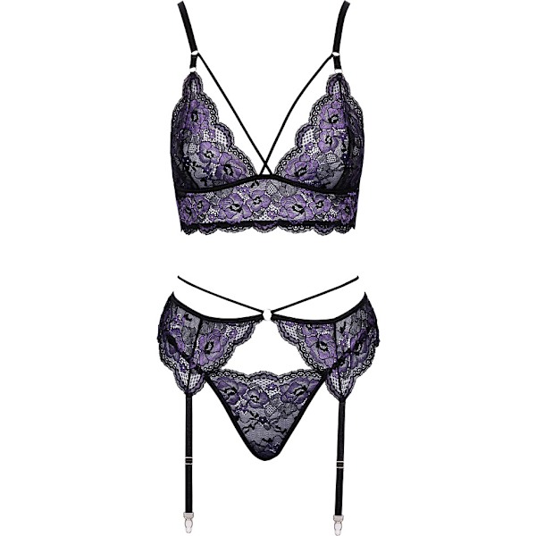 Cottelli Lingerie: Bralette, Höfthållare & String Set Lila, Svart L