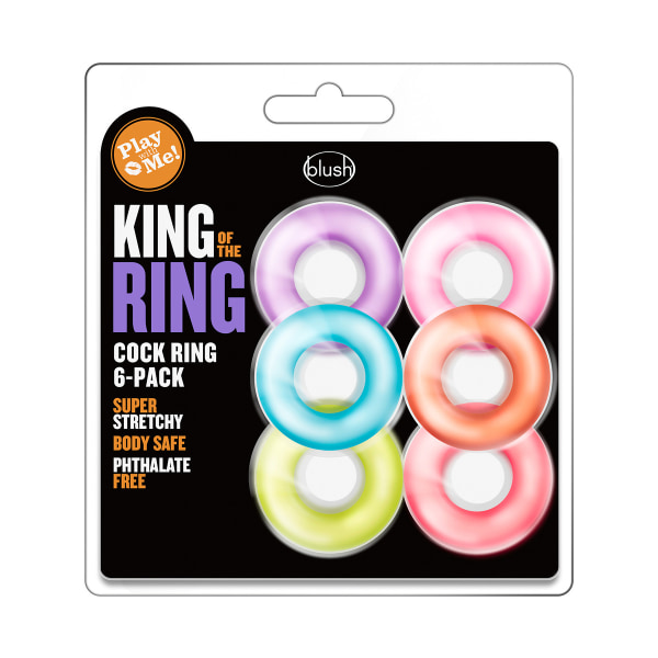 Blush: King of the Ring, Cock Ring, 6-pack Blå, Grön, Lila, Orange, Rosa, Röd
