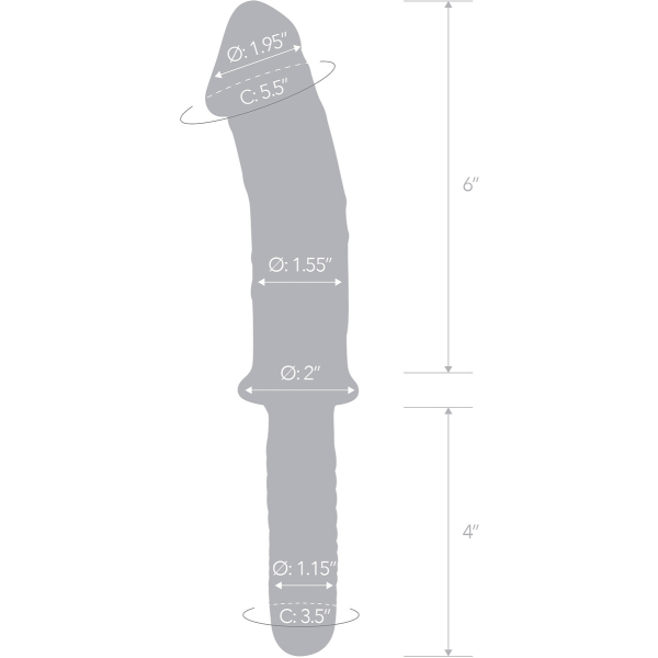 Gläs: Realistic, Double Ended Glass Dildo with Handle Blå, Transparent