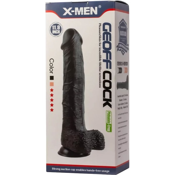 X-Men: Geoff Lifelike Dildo, 30 cm, svart Svart