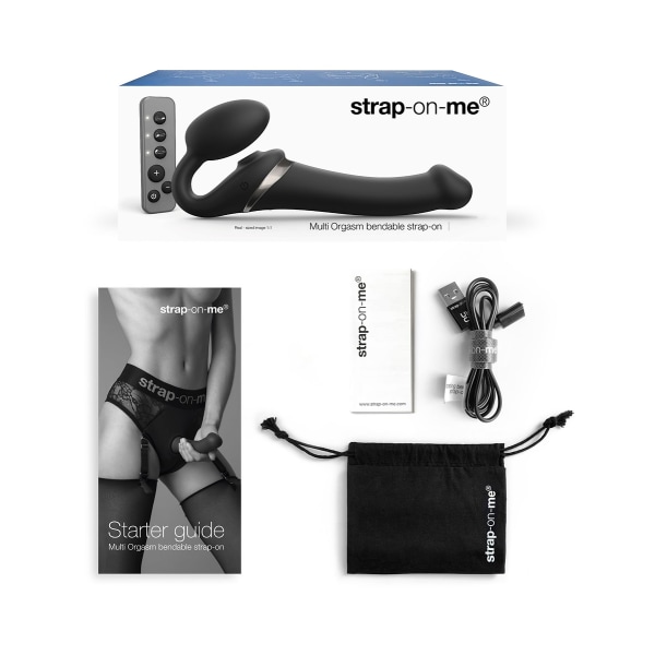 Strap-On-Me: Multi Orgasm Bendable Strap-On Vibrator, XL Svart