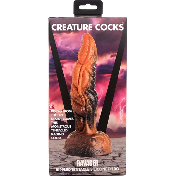 Creature Cocks: Ravager, Rippel Tentakel Silikon Dildo Brun, Orange, Svart