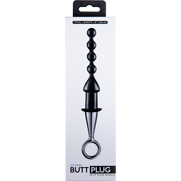 Excellent Power: Beaded Butt Plug with Rigid Handle Silver, Svart