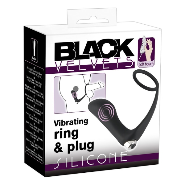 Black Velvets: Vibrating Ring & Plug Silver, Svart