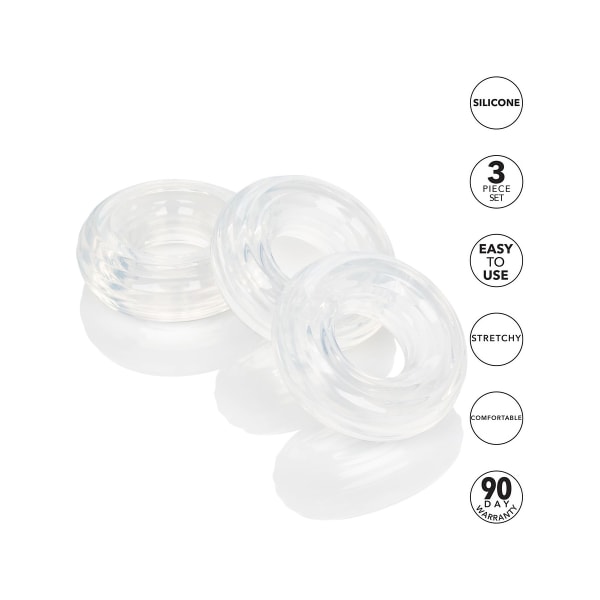 California Exotic: Set of 3 Silicone Stacker Rings Transparent