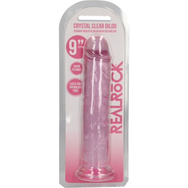 RealRock: Crystal Clear Straight Realistic Dildo, 23 cm Rosa