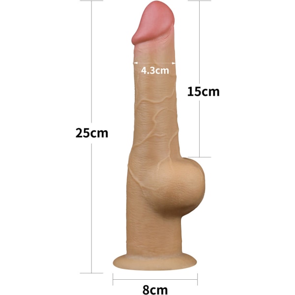 LoveToy: Kaksoiskerroksinen silikonikahvainen dildo Ljus hudfärg 25 cm