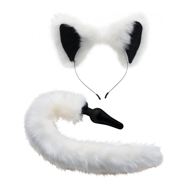 Tailz: White Fox Tail Anal Plug & Ears Set Svart, Vit