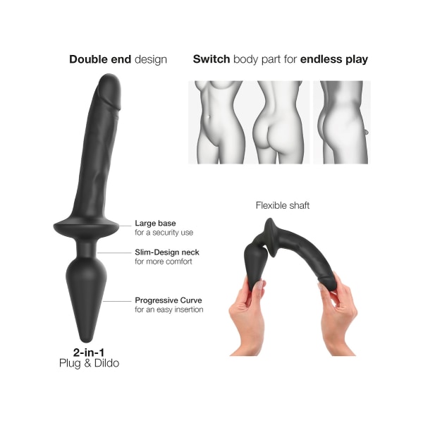 Strap-On-Me: Switch Plug-In Realistic Dildo, XXL Svart