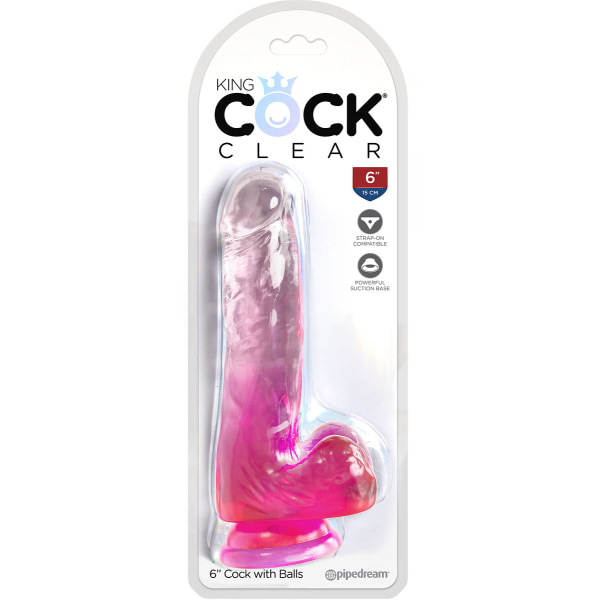 King Cock Clear: Dildo with Balls, 18 cm Rosa