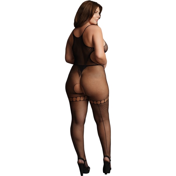 Le Désir: Duo Net High Neck Bodystocking, One Size Plus Svart one size