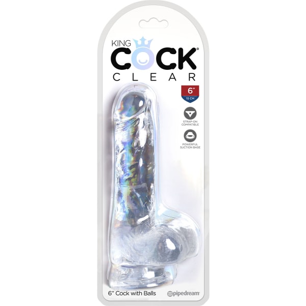 King Cock Clear: Dildo with Balls, 18 cm Transparent