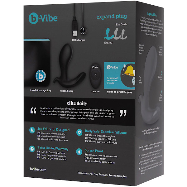 B-Vibe: Expand Plug, Expanding & Vibrating Remote Plug Svart