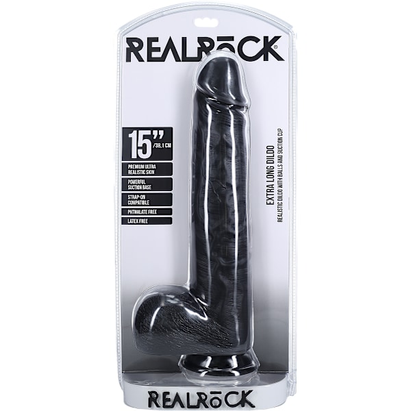 RealRock: Extra Long Realistic Dildo, 38 cm, svart Svart