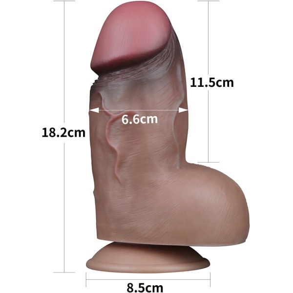 LoveToy: Dual-Layered Silicone Cock, 18 cm, mörk Mörk hudfärg