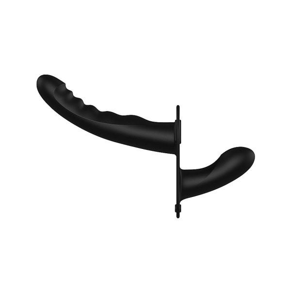 Ouch!: Dual Vibrating Silicone Ribbed Strap-On Svart