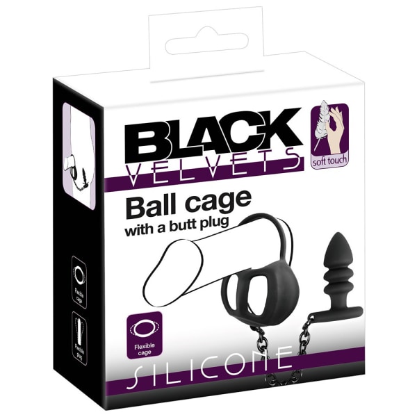 Black Velvets: Ball Cage with Butt Plug Svart