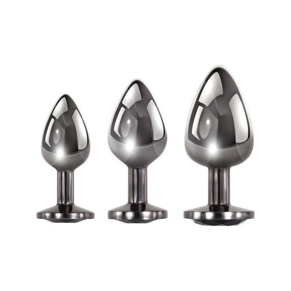 Evolved: Black Gem Anal Plug Silver, Svart Set