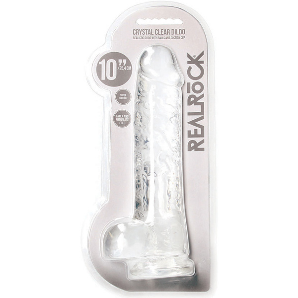 RealRock: Crystal Clear Realistic Dildo, Transparent 25 cm