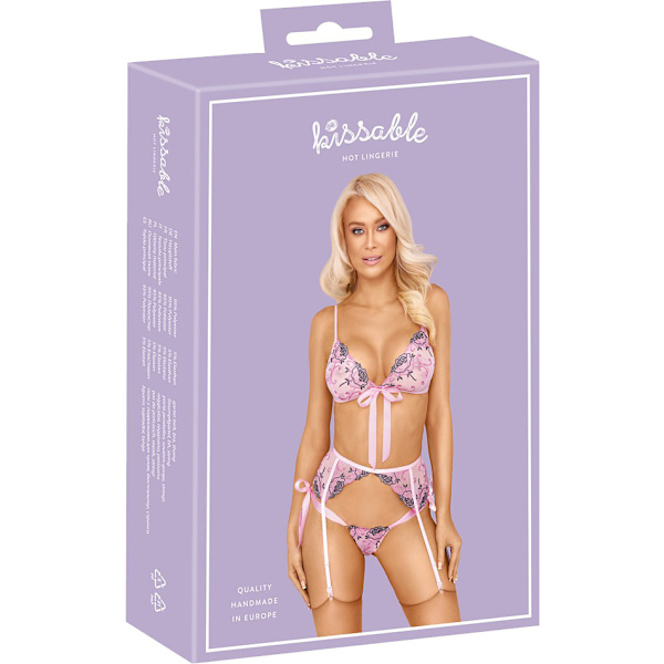 Kissable: 3-delat Set Underkläder med Rosor, rosa Rosa S/M