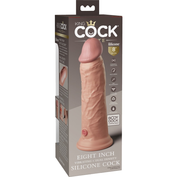 King Cock Elite: Dobbelt Densitet Silikon Vibrerende Dildo Ljus hudfärg 22 cm