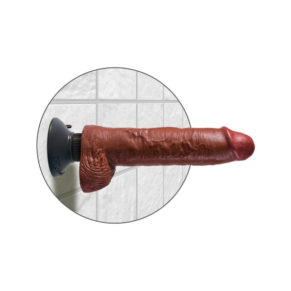 King Cock: Värähtelevä Peniksen Muotoinen Dildo Palloilla, 25 cm Mörk hudfärg