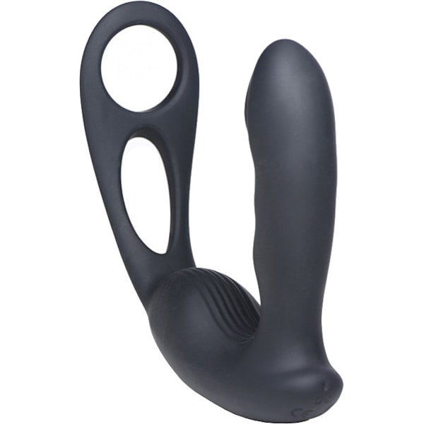 Alpha-Pro: 7X P-Strap Milker, Vibrating Prostate Plug with Rings Svart