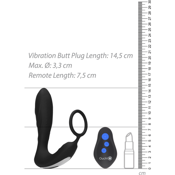 Ouch! Electro: E-Stim & Vibration Butt Plug med ring Svart