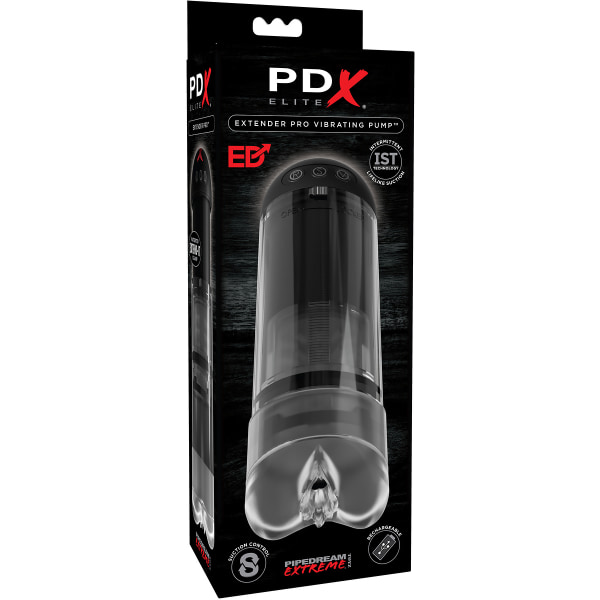 Pipedream PDX Elite: Extender Vibrating Pump Svart, Transparent