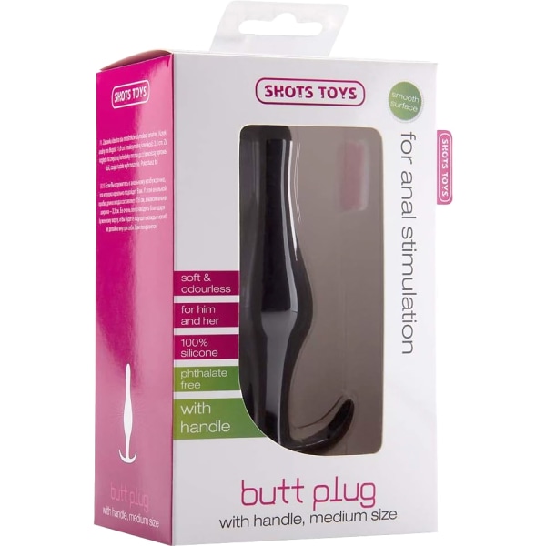 Shots Toys: Butt Plug with Handle, medium, black Svart