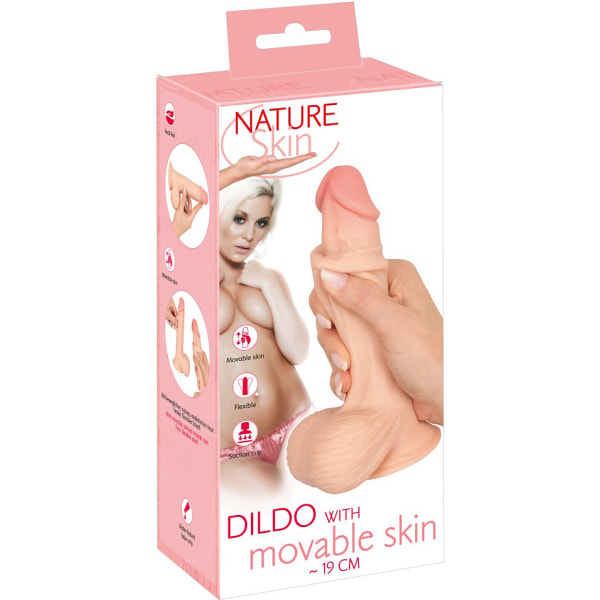 Nature Skin: Dildo with Movable Skin, 19 cm Ljus hudfärg