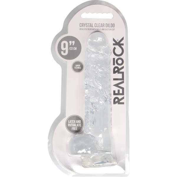 RealRock: Crystal Clear Realistic Dildo, Transparent 22 cm