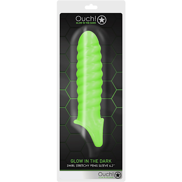 Ouch! Glow in the Dark: Swirl Stretchy Penis Sleeve Grön, Självlysande