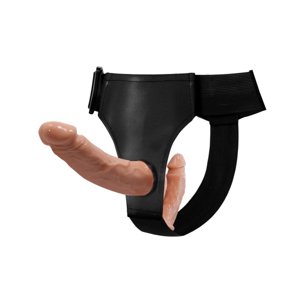 Baile: Ultra Harness with Double Dildos Strap-On Ljus hudfärg, Svart