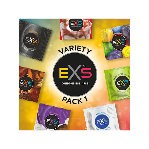 EXS Variety Pack 1: Kondomer, 48-pack Svart, Transparent