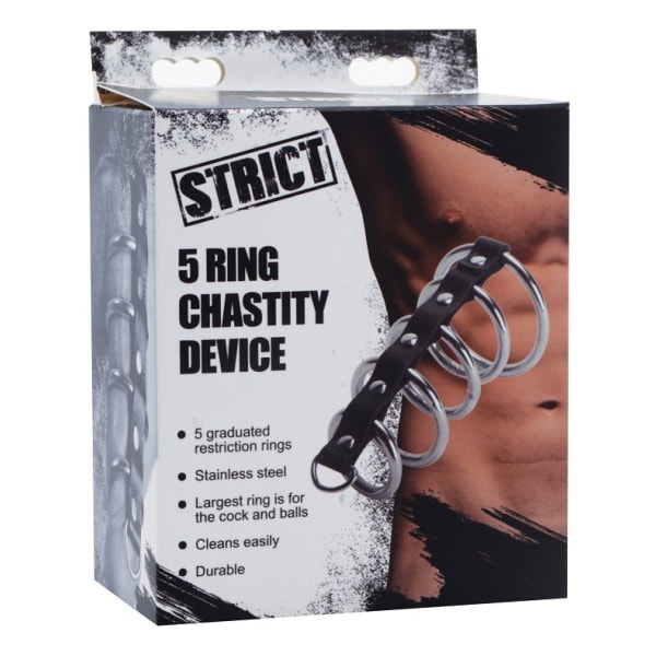 Strict: 5 Ring Chastity Device Silver, Svart