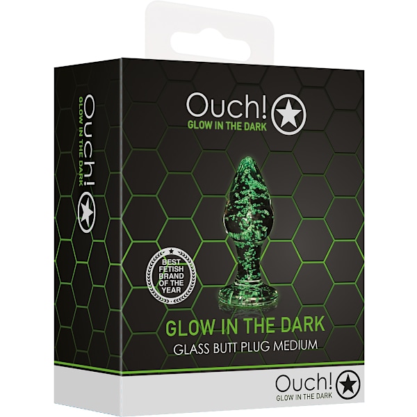 Ouch! Glow in the Dark: Glass Butt Plug, Grön, Självlysande, Transparent Medium