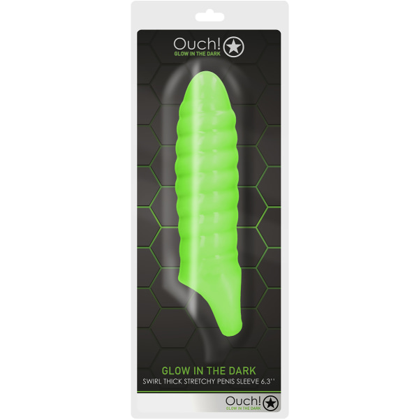 Ouch! Glow in the Dark: Swirl Thick Stretchy Penis Sleeve Grön, Självlysande