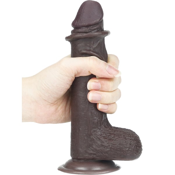 LoveToy: Sliding-Skin Dildo Mörk hudfärg 17.5 cm