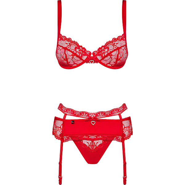 Obsessive: Heartina, Underwire Bra, Garter Belt, Thong, röd Röd S/M