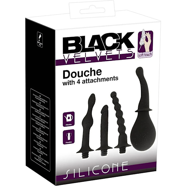 Black Velvets: Silicone Douche with 4 Attachments Svart