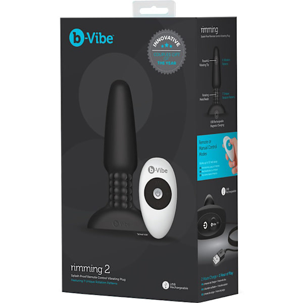 B-Vibe: Rimming 2, Waterproof Remote Control Vibrating Plug, ... Svart