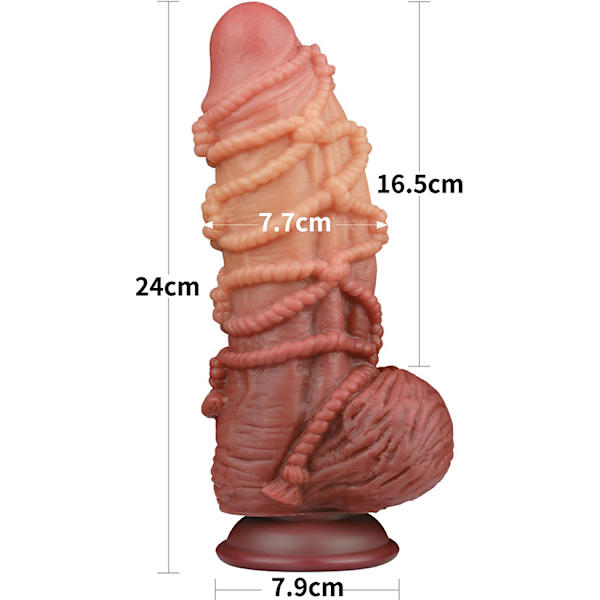 LoveToy: Dual-layered Silicone Cock with Rope, 24 cm Ljus hudfärg, Mörk hudfärg