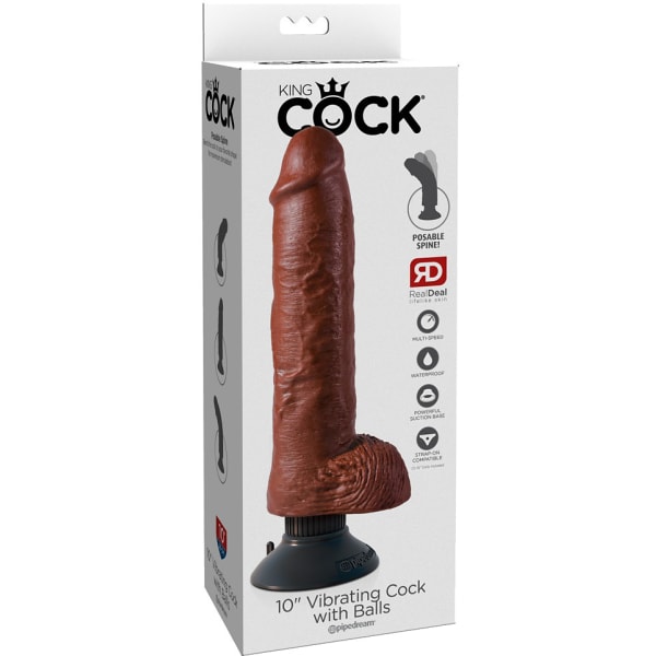 King Cock: Värähtelevä Peniksen Muotoinen Dildo Palloilla, 25 cm Mörk hudfärg