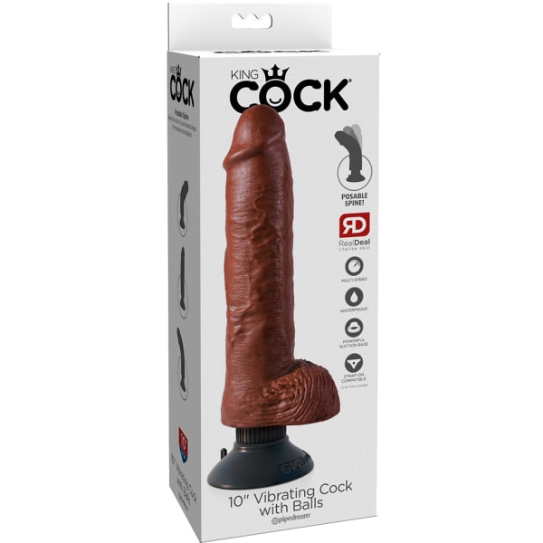 King Cock: Vibrating Cock with Balls, 25 cm Mörk hudfärg